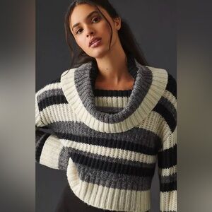 Anthropologie womens sweater turtleneck striped size XS cozy boxy winter casual